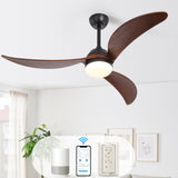 52" and 60" Noiseless Walnut Wood Ceiling Fan with Remote Control,Light Integrated Optional - 52 Inch