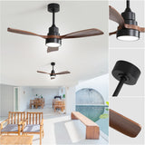 52" and 60" Noiseless Walnut Wood Ceiling Fan with Remote Control,Light Integrated Optional - 52 Inch