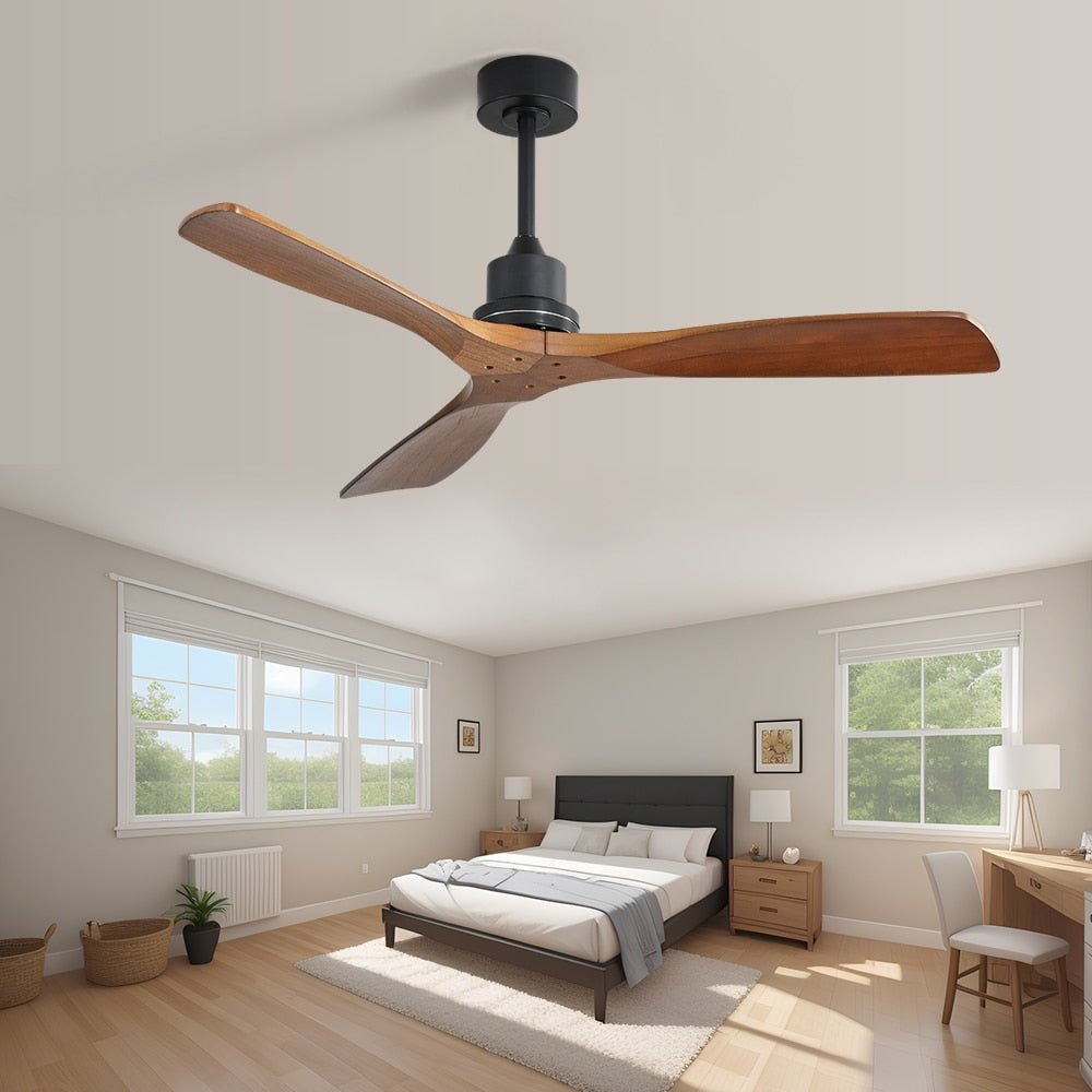 52" and 60" Noiseless Walnut Wood Ceiling Fan with Remote Control,Light Integrated Optional - 52 Inch