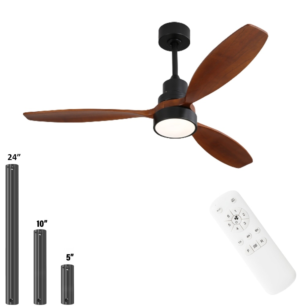 52" and 60" Noiseless Walnut Wood Ceiling Fan with Remote Control,Light Integrated Optional - 52 Inch