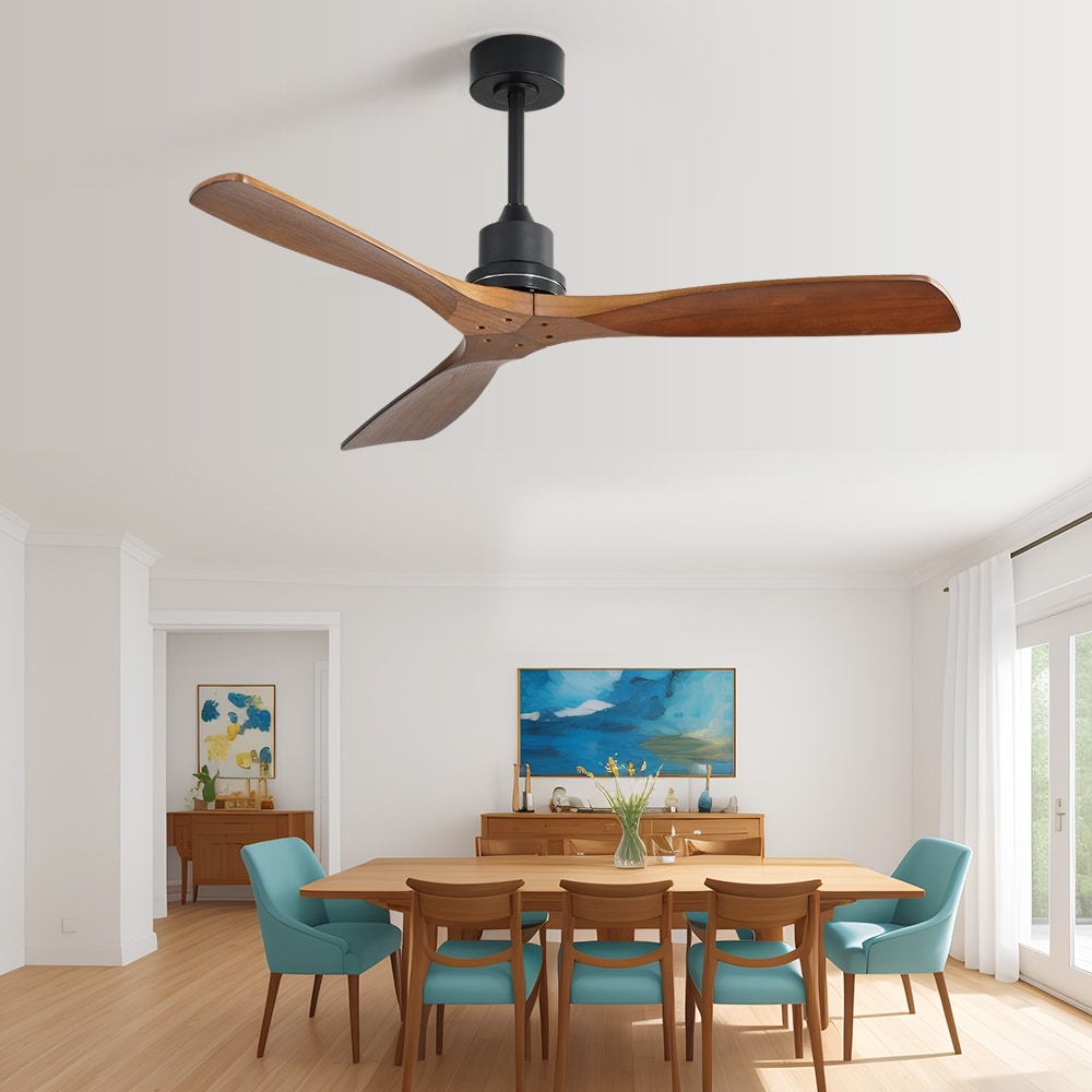 52" and 60" Noiseless Walnut Wood Ceiling Fan with Remote Control,Light Integrated Optional - 52 Inch