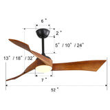 52" and 60" Noiseless Walnut Wood Ceiling Fan with Remote Control,Light Integrated Optional - 52 Inch