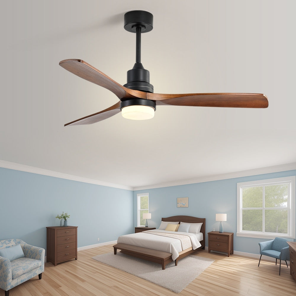 52" and 60" Noiseless Walnut Wood Ceiling Fan with Remote Control,Light Integrated Optional - 52 Inch