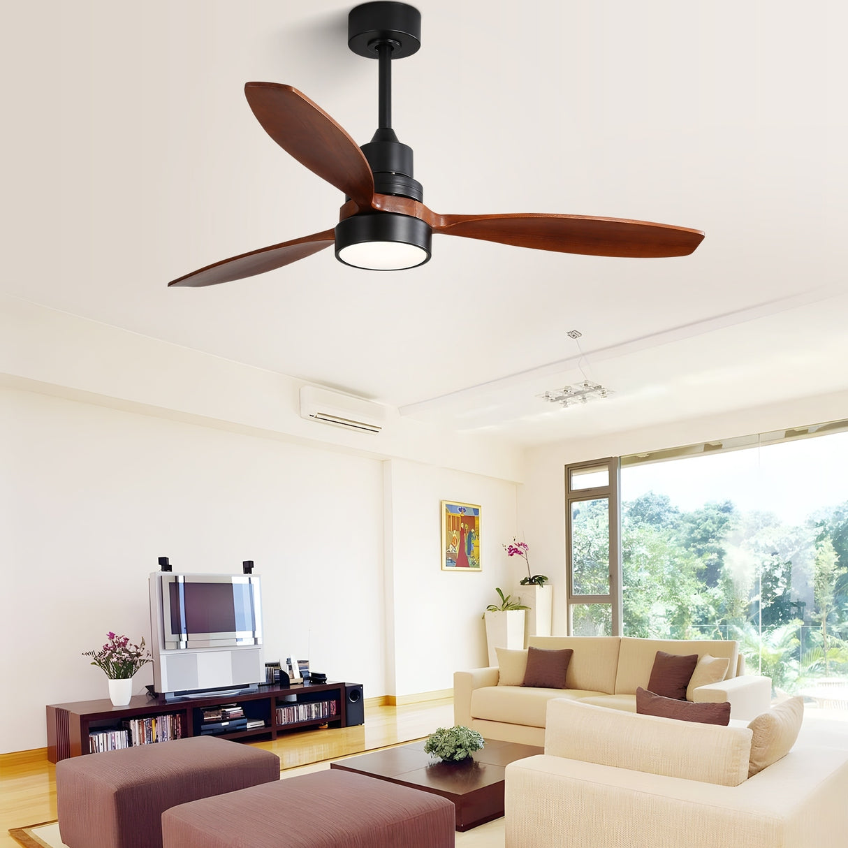 52" and 60" Noiseless Walnut Wood Ceiling Fan with Remote Control,Light Integrated Optional - 52 Inch