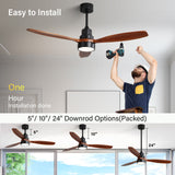 52" and 60" Noiseless Walnut Wood Ceiling Fan with Remote Control,Light Integrated Optional - 52 Inch