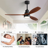 52" and 60" Noiseless Walnut Wood Ceiling Fan with Remote Control,Light Integrated Optional - 52 Inch