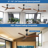 52" and 60" Noiseless Walnut Wood Ceiling Fan with Remote Control,Light Integrated Optional - 52 Inch