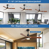 52" and 60" Noiseless Walnut Wood Ceiling Fan with Remote Control,Light Integrated Optional - 52 Inch