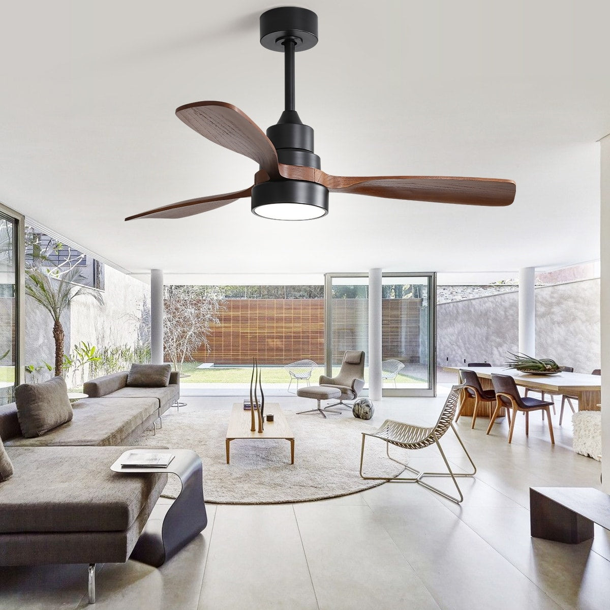 52" and 60" Noiseless Walnut Wood Ceiling Fan with Remote Control,Light Integrated Optional - 52 Inch