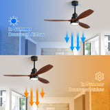 52" and 60" Noiseless Walnut Wood Ceiling Fan with Remote Control,Light Integrated Optional - 52 Inch