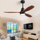 52" and 60" Noiseless Walnut Wood Ceiling Fan with Remote Control,Light Integrated Optional - 52 Inch