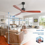 52" and 60" Noiseless Walnut Wood Ceiling Fan with Remote Control,Light Integrated Optional - 52 Inch