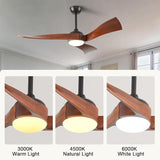 52" and 60" Noiseless Walnut Wood Ceiling Fan with Remote Control,Light Integrated Optional - 52 Inch