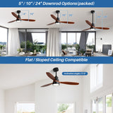 52" and 60" Noiseless Walnut Wood Ceiling Fan with Remote Control,Light Integrated Optional - 52 Inch