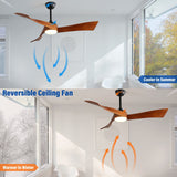 52" and 60" Noiseless Walnut Wood Ceiling Fan with Remote Control,Light Integrated Optional - 52 Inch