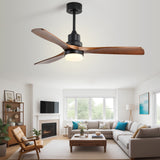 52" and 60" Noiseless Walnut Wood Ceiling Fan with Remote Control,Light Integrated Optional - 52 Inch