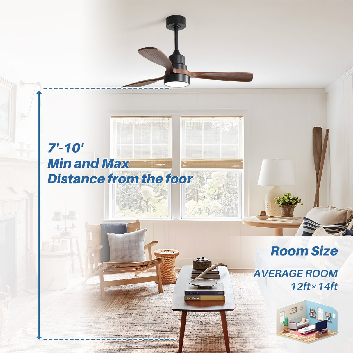 52" and 60" Noiseless Walnut Wood Ceiling Fan with Remote Control,Light Integrated Optional - 52 Inch