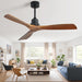 52" and 60" Noiseless Walnut Wood Ceiling Fan with Remote Control,Light Integrated Optional - 52 Inch