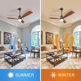 52" and 60" Noiseless Walnut Wood Ceiling Fan with Remote Control,Light Integrated Optional - 52 Inch