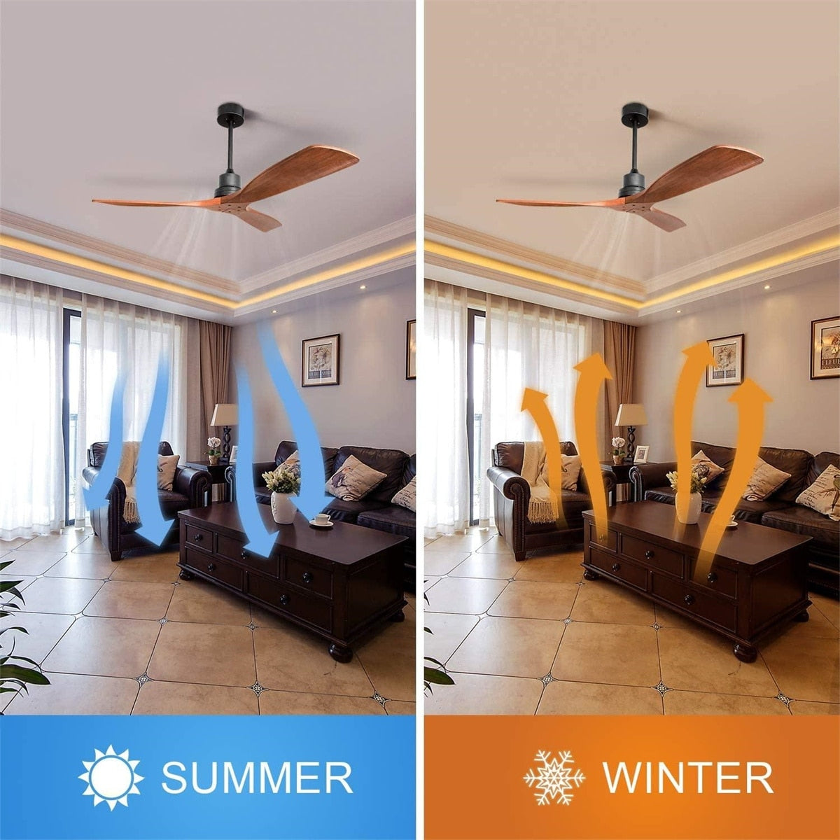 52" and 60" Noiseless Walnut Wood Ceiling Fan with Remote Control,Light Integrated Optional - 52 Inch