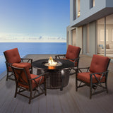 Aluminum 44-in Round Antique Copper Fire Table Set with Four Deep Seating Rocking Chairs with Accessories - N/A