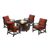 Aluminum 44-in Round Antique Copper Fire Table Set with Four Deep Seating Rocking Chairs with Accessories - N/A