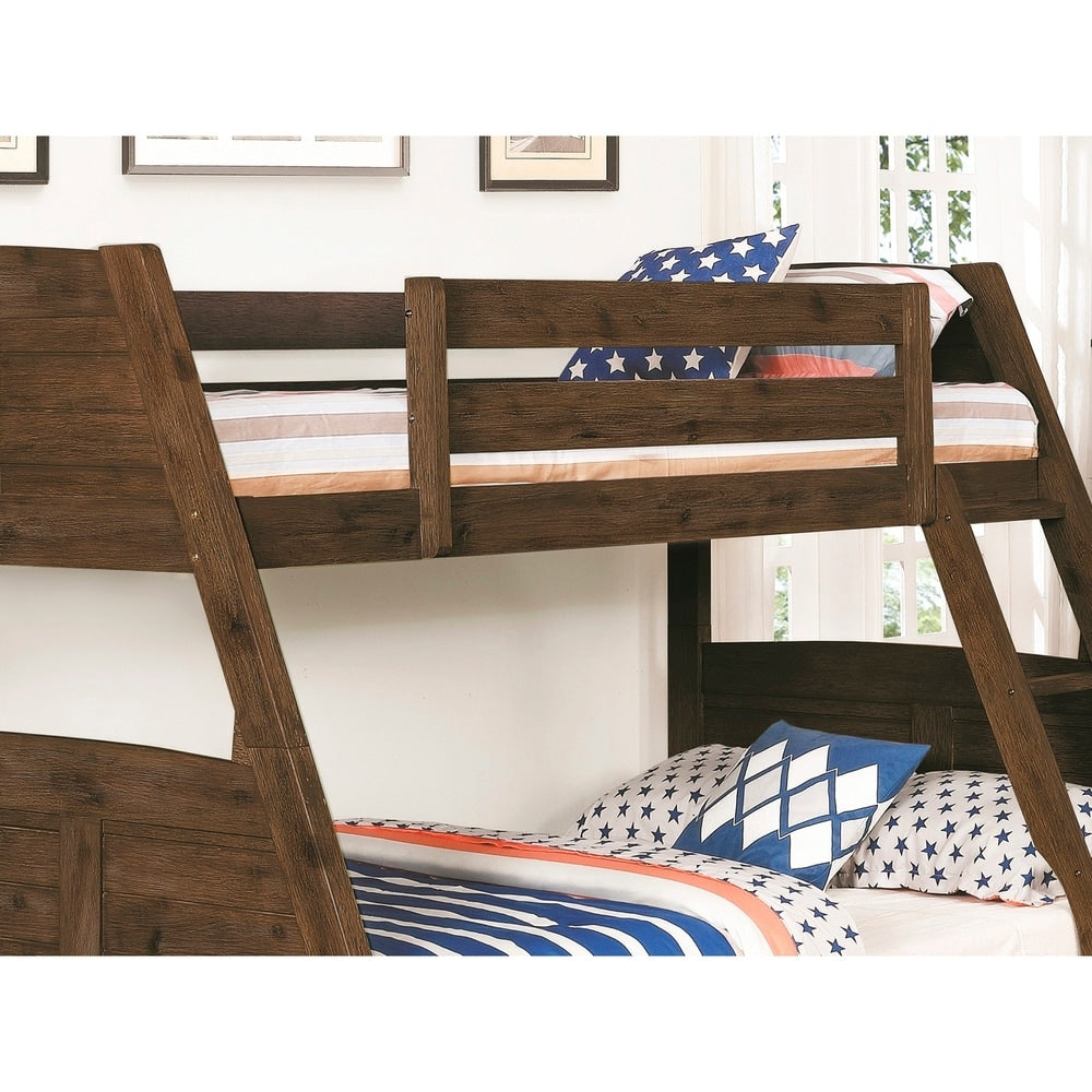 Solid Acacia Wood Twin/Full Bunk Bed and Three Drawers in Chestnut ...