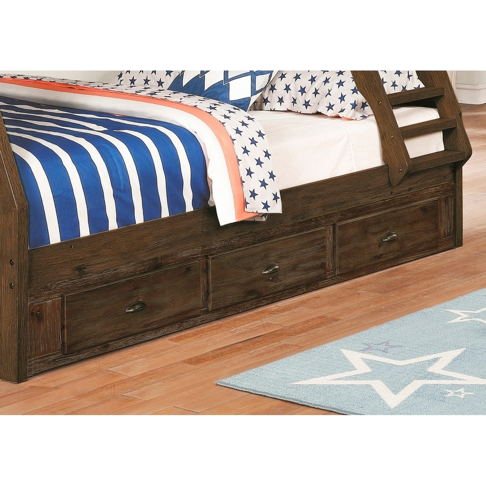 Solid Acacia Wood Twin/Full Bunk Bed and Three Drawers in Chestnut ...