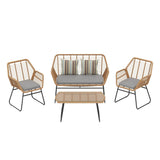 Arden 4-Piece Outdoor Wicker Patio Conversation Set with Cushions