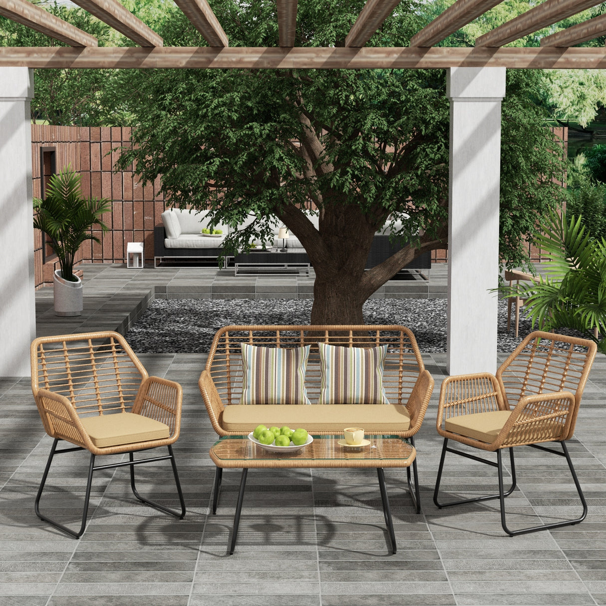 Arden 4-Piece Outdoor Wicker Patio Conversation Set with Cushions