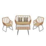 Arden 4-Piece Outdoor Wicker Patio Conversation Set with Cushions