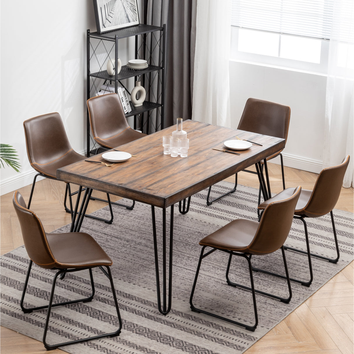 Roundhill Furniture Aryven Industrial 7-Piece Dining Set
