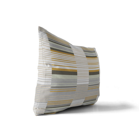 BAUHAUS STRIPE MUSTARD AND GREY Indoor|Outdoor Pillow By Becky Bailey