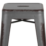 24" High Backless Distressed Metal Indoor-Outdoor Counter Height Stool