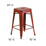 24" High Backless Distressed Metal Indoor-Outdoor Counter Height Stool