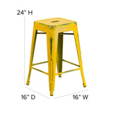 24" High Backless Distressed Metal Indoor-Outdoor Counter Height Stool