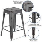 24" High Backless Distressed Metal Indoor-Outdoor Counter Height Stool