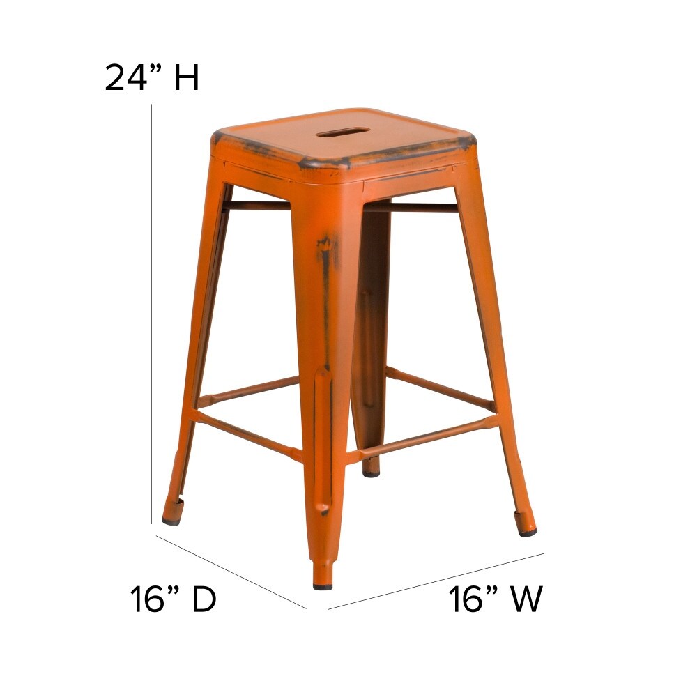 24" High Backless Distressed Metal Indoor-Outdoor Counter Height Stool