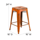 24" High Backless Distressed Metal Indoor-Outdoor Counter Height Stool