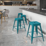 24" High Backless Distressed Metal Indoor-Outdoor Counter Height Stool