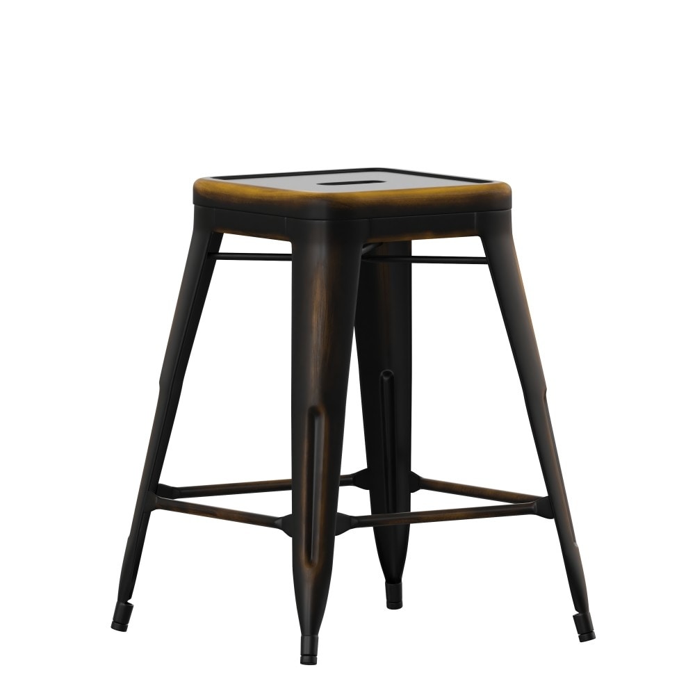 24" High Backless Distressed Metal Indoor-Outdoor Counter Height Stool