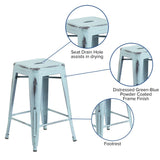 24" High Backless Distressed Metal Indoor-Outdoor Counter Height Stool