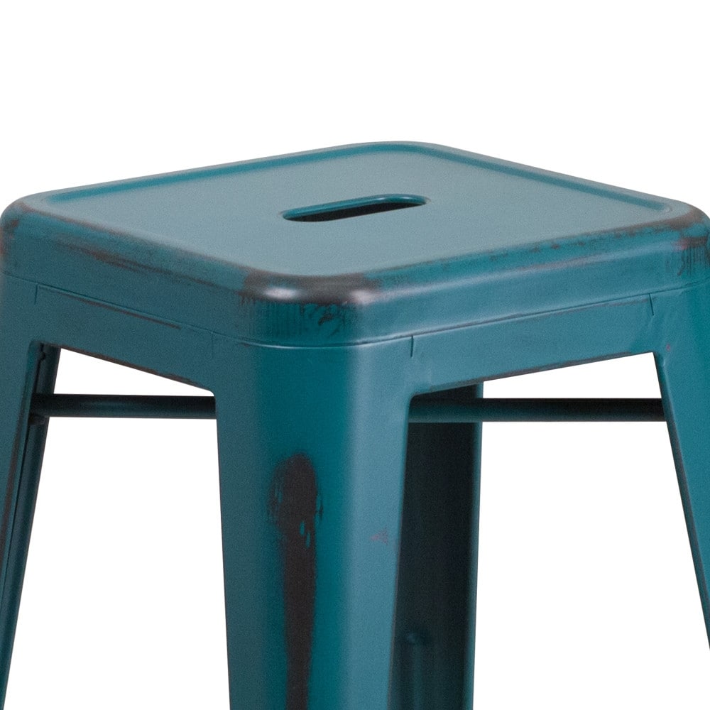 24" High Backless Distressed Metal Indoor-Outdoor Counter Height Stool