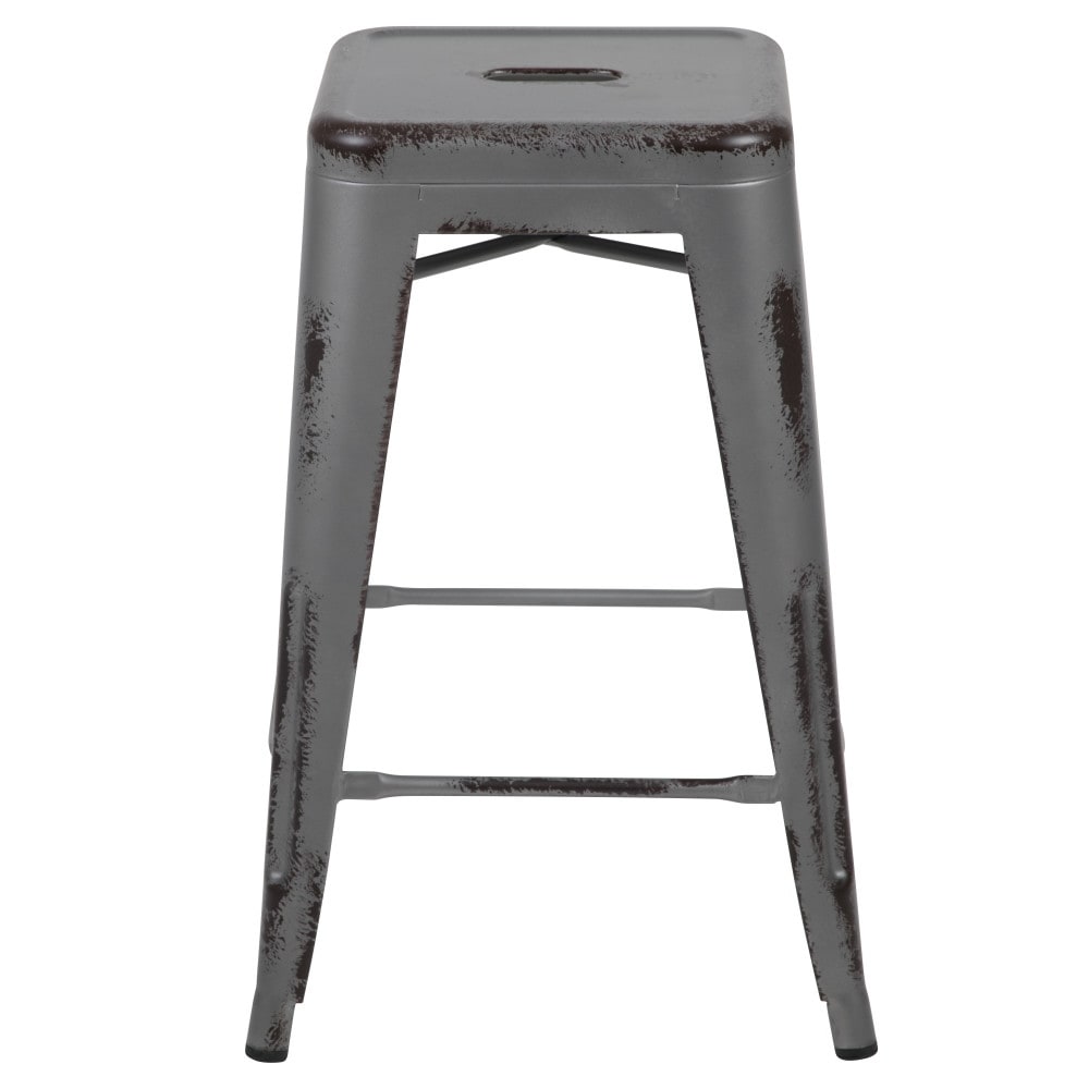 24" High Backless Distressed Metal Indoor-Outdoor Counter Height Stool