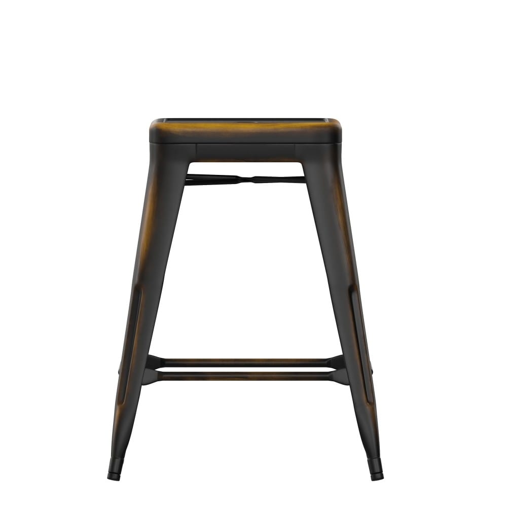 24" High Backless Distressed Metal Indoor-Outdoor Counter Height Stool