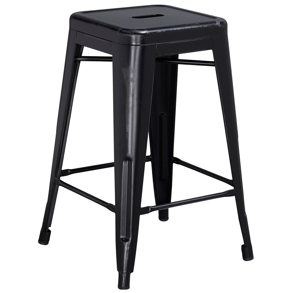 24" High Backless Distressed Metal Indoor-Outdoor Counter Height Stool