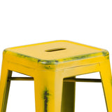 24" High Backless Distressed Metal Indoor-Outdoor Counter Height Stool