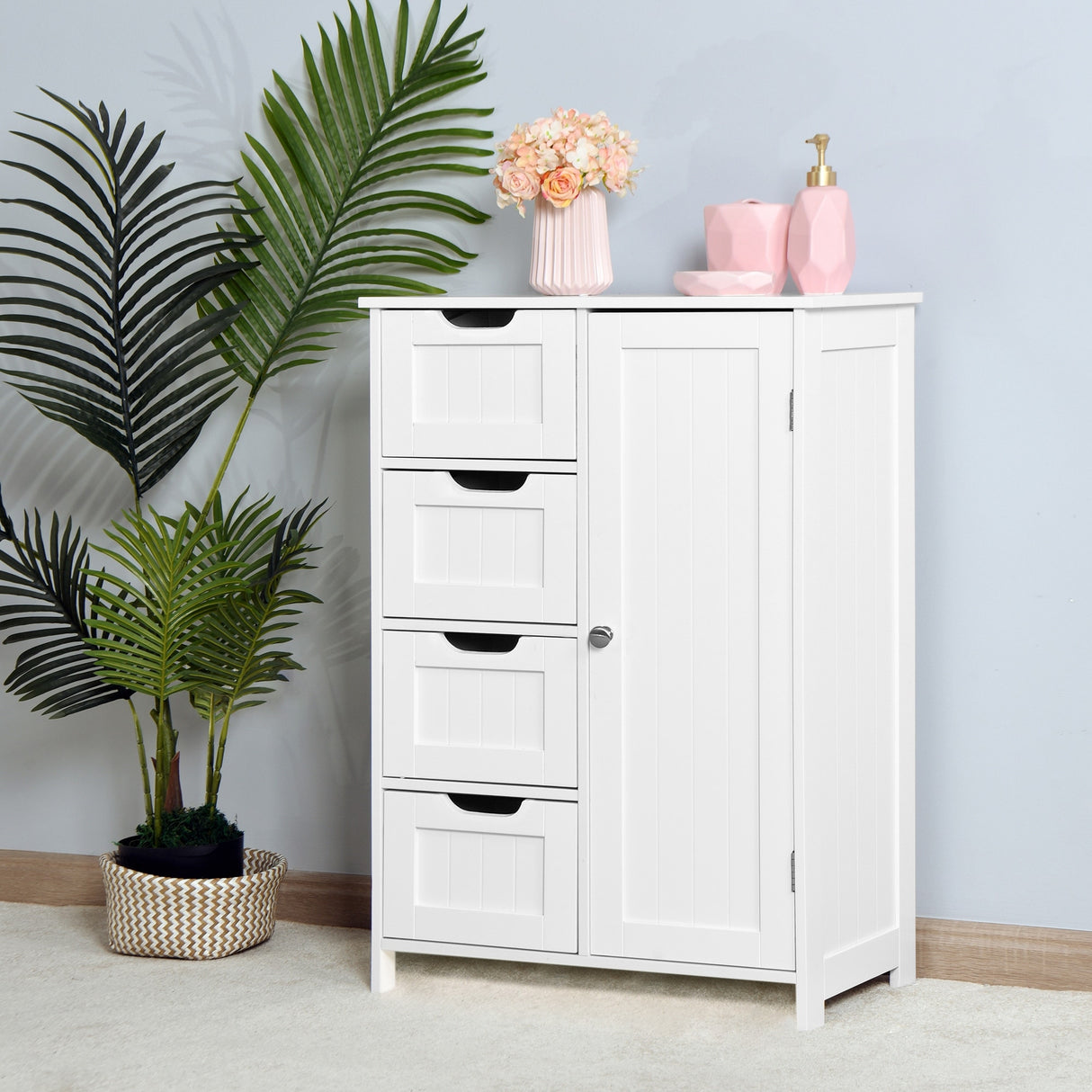 Bathroom Storage Cabinet with Adjustable Shelf and Drawers