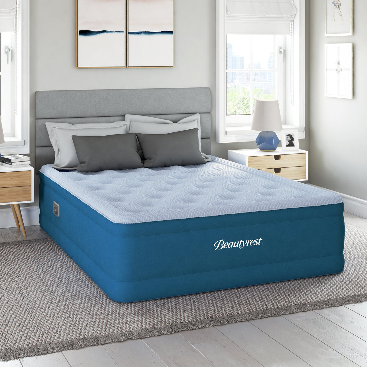 Beautyrest Comfort Plus Air Mattress with Built-in Pump - Inflatable Guest Bed with Plush Cooling Top