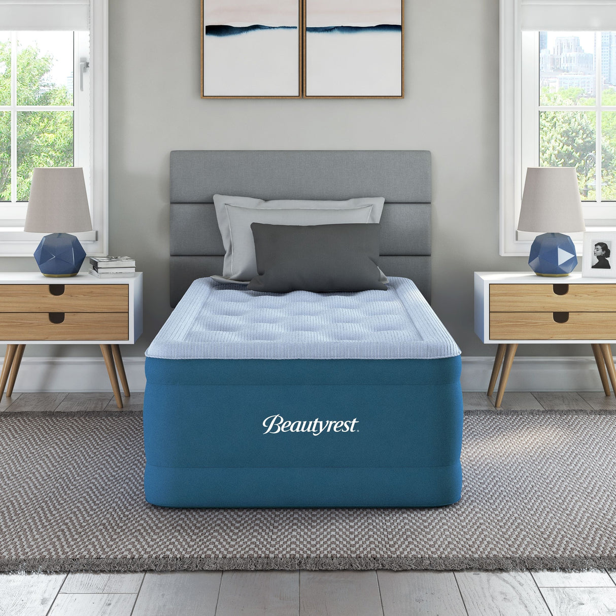 Beautyrest Comfort Plus Air Mattress with Built-in Pump - Inflatable Guest Bed with Plush Cooling Top